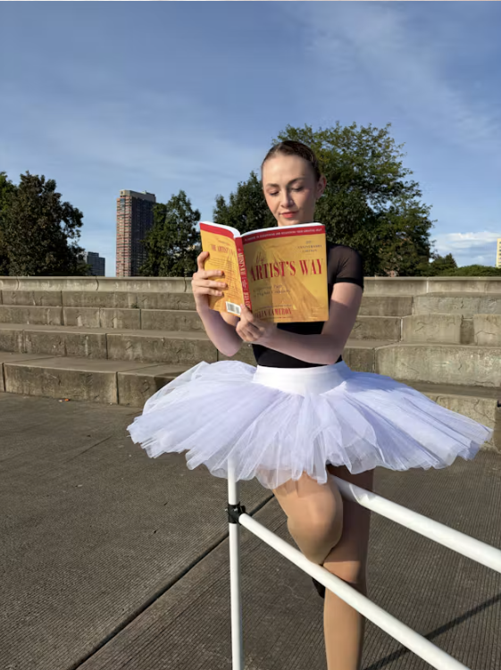 Ballerina figure drawing on the lakefront